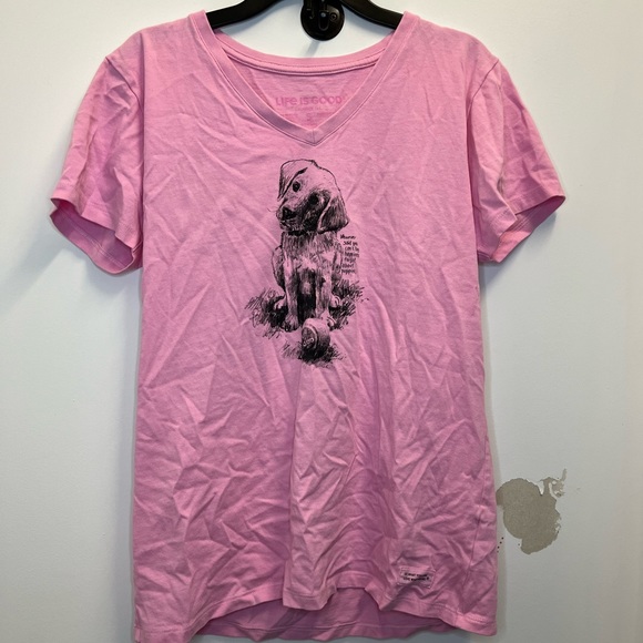 Life is Good Pink Tee Shirt with a Golden Retriever - Picture 2 of 6
